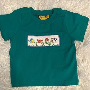 Five Little Monkeys brand smocked tee with The Little Mermaid characters